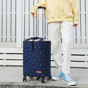 Portable Folding Shopping Cart Large Capacity Vegetable Buying Silent Wheels Hand-Pulled Trolley for Elderly People Home Use