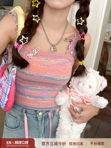 Áo Ba Lỗ Dệt Kim Màu Sọc Nhiều Màu Sắc Gợi Cảm Mùa Hè Cho Nữ Áo Ba Lỗ Hở Lưng Áo Ba Lỗ Cổ Chữ V Dài Tay Áo Ba Lỗ Ôm Vừa Vặn