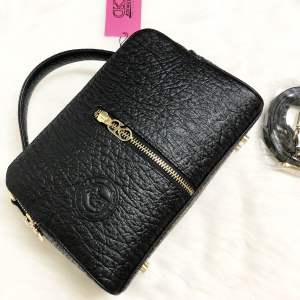 Túi xách da voi thật phom hai khoá kéo màu đen kích thước 22cm-15cm-9cm