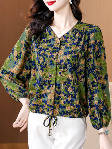 DAIXIANGFEIZI | Elegant Print Mothers Satin Blouse