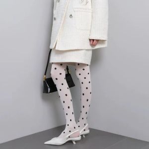 Tất Nữ Vintage Chấm Bi Gợi Cảm Siêu Co Giãn Thời Trang Y2k Mùa Xuân Thu Màu Trơn