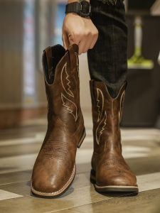 Retro American Mongolian Genuine Leather Martin Boots Long Tube Western Cowboy Work Boots High Tube Motorcycle Boots