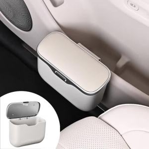 Multifunctional Car Trash Can with Lid Button Waterproof Hanging Storage Bin for Wet Dry Use Auto Interior Organizer Box