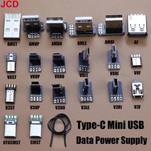 JCD 2pcs USB 2.0 Plug Up Down Left Right L-Shaped Elbow 90 Degrees Android Micro Type-C Mini USB Data Power Supply Connector