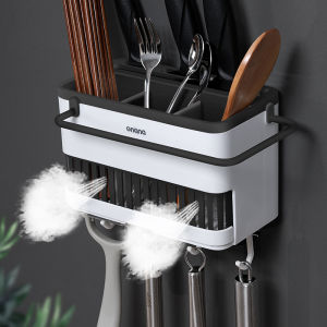 Wall-Mounted Drainable Chopsticks Holder Kitchen Utensil Storage Box Square Plastic Chopsticks Cage Home Use Spoon Holder