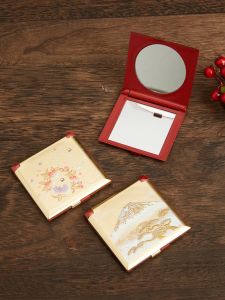 Portable Folding Sakura Fuji Mountain Gold Leaf Cosmetic Mirror Compact Japanese Style Retro Design Personal Grooming Tool