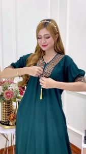 New Daster Sultan Vania/Dress Motif Polos kombinasi Renda/Dress Dayli resleting depan Busui Friendly