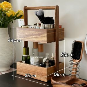Rustic Wooden Cosmetic Storage Box Desktop High-End Sensation Snack Display Shelf Makeup Desk Surface Box Multi-Layered Organization