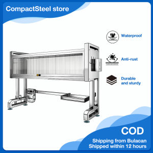 CompactSteel​​ store Stainless Steel Over Sink Dish Drying Rack with Flip Cover Kitchen Organizer Dish Drainer Storage Shelf Space Saving Kitchen Rack