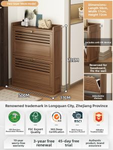 ZHUSHANXIA | Compact High Capacity Narrow Bamboo Shoe Cabinet 17cm