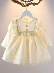 Princess Style Long Sleeve Childrens Dress Korean Version Spring Autumn New Style Baby Girl Dress Cotton A-Line Skirt