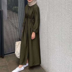 Gamis Midi Hazzel Tali Samping Kekinian Dress Bahan Polo Linen Terbaru