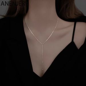 anenjery | ANENJERY Màu Bạc Chuỗi Hạt Vòng Cổ Nữ Đơn Giản Tua Dài Xương Đòn Trang Sức Dự Tiệc Đồng Đính Đá Cubic Zirconia Mặt Dây Chuyền