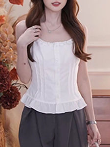 เสื้อกั๊กแขนกุดลูกไม้ไซส์ใหญ่สำหรับผู้หญิง คอลเลกชั่นฤดูใบไม้ร่วง 2025 ความยาวปกติ ระบายอากาศได้ดี ทรงเข้ารูป