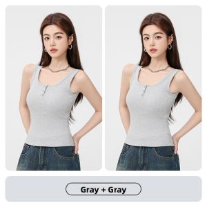 Miiow | Black Button-Up Sleeveless Vest Womens Summer Outerwear Base Layer Top With Chest Pad Cat Person Style Versatile Slim Fit