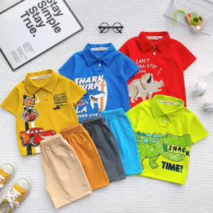 Bộ Quần Áo Trẻ Em Ngắn Tay Cổ Polo Vải Cotton NATUCO Mềm Mát Cho Bé Trai 8-27Kg Đi Học Đi Chơi TN-007