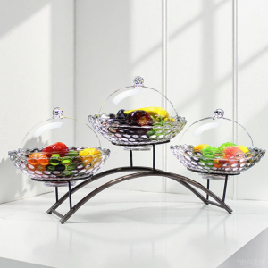 Hotel Breakfast Glass Fruit Tray Multi-Layer Display Stand Covered Lid Cold Dish Restaurant Buffet Table Crystal Glass Tray