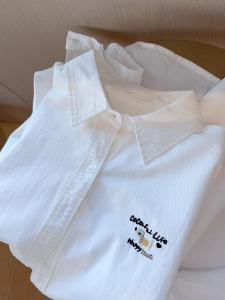 Áo Sơ Mi Cotton 100% Dáng Rộng Dài Tay Cho Nữ Áo Khoác Ngoài Thường Ngày Áo Khoác Cardigan Cổ Polo Màu Trơn