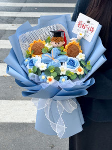 Hand Knitted Birthday Gift for Women Creative Sunflower Woolen Flowers Artificial Bouquet Suitable for Adults And Students