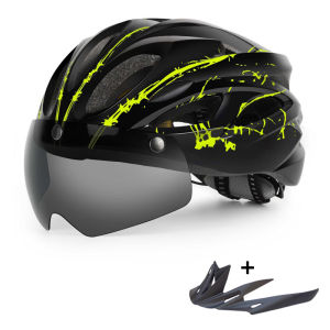 PJT น้ําหนักเบา Breathable Goggles หมวกกันน็อคจักรยาน 4 ใน 1 หมวกกันน็อคจักรยานพร้อมบังแดดและเลนส์ฟรีสลับหมวกกันน็อคขี่จักรยานสําหรับผู้ใหญ่