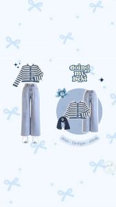 One Set 3in1 | Cardigan Stripe Crop + Jeans Highwaist + Jilbab Bella Square | - KA101
