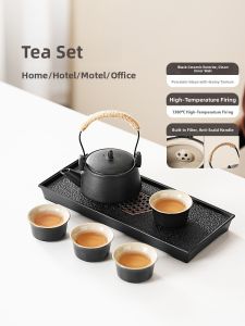 Chinese Style Ceramic Black Glazed Tea Pot Set Small Single Person Drinking Set for Homestay Hotels Gongfu Tea Utensils