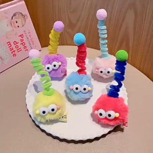 HANNAHKIDS Winter New Style Funny Cute Plush Big Eye Hair Clip Girls Fashion Sweet Hair Little Monster Accessories 可爱煤球扭扭棒发夹
