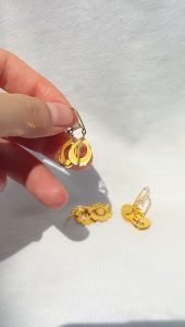 Anting drop emas asli kadar 700 16k love bunga cap doff 3D kerabu desi gantung pipih timun tear