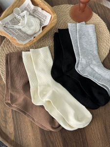 Zeyi Yipin ผู้หญิง ถุงเท้าถึงกลางน่อง ถุงเท้าสีบริสุทธิ์อบอุ่นทุกการแข่งขันไม่มีข้อมือสบาย ผ้าฝ้าย ถุงเท้าบ้านสําหรับทุกฤดูกาล