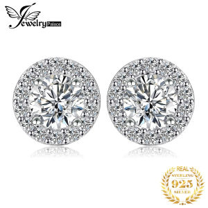 JewelryPalace Moissanite GRA D Color Total 1ct Round 925 Sterling Silver Halo Stud Earrings for Woman Luxury Jewelry 100% Passed The Diamond Selector