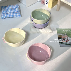 Ceramic Breakfast Oatmeal Bowl Creamy Style Cute Dessert Bowl Yogurt Bowl Irregular Shape Macaron Color Dinnerware from China