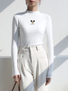 เสื้อยืดคอกลมแขนยาวผู้หญิง เสื้อชั้นในแบบมีขนแกะ ทรงสลิมฟิต อบอุ่น แฟชั่น ฤดูใบไม้ร่วง/ฤดูหนาว เสื้อผ้าทำงานสไตล์เกาหลี