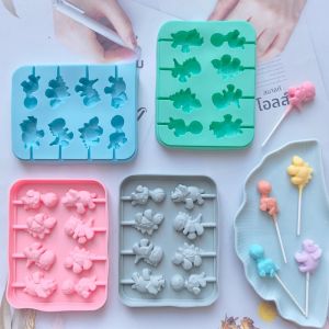 1 PC 8-Hole ไดโนเสาร์รูป Lollipop แม่พิมพ์ซิลิโคนเหมาะสําหรับ Lollipop Hard Candy DIY เค้กช็อกโกแลตตกแต่งปลั๊กอิน