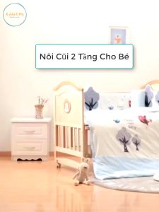 Nôi cũi gỗ cho em bé tiện lợi cho mẹ và bé nôi MK23-002 thiết kế lắp ghép linh hoạt có 4 bán kép tích hợp khóa bánh