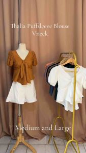 Thalia Puff Sleeve Blouse Bark Crepe Womenswear  Ribbon Design Full Length Blouse Plain blouse Christening Blouse Casual Outfit