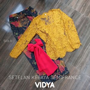 Kanaya Setelan Kebaya Brokat Semifrance Vidya dan Rok Kamen Moscreft Songket Batik Endek Stretch Free Selendang Pengantin Pesta Wisuda Modern