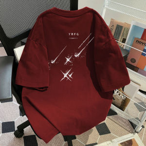 เสื้อยืดแขนสั้นผ้าฝ้ายพิมพ์ลายดาว INS เทรนด์โรแมนติกสำหรับผู้ชายและผู้หญิงในช่วงฤดูร้อน ทรงหลวม ใส่สบาย เสื้อยืดคอตตอน