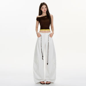 QIAOMIDUO | Spring Autumn Light Khaki Denim Pants Women Tall Extended Length American Pear Loose Wide Leg Knife Workwear Casual High Waist Jeans