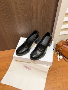 Commute Loafer Shoes Womens Genuine Leather Soft Bottom Summer Black Thick Heel Small Leather Shoes Daily Versatile High Heels