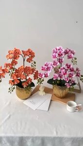【SG Evergreen】Artificial Orchid Flowers Faux Orchids Fake Orchid Flower in Ceramic Pot Fake Flower for Center piece Table Fake Orchids with Pot Table Flower Table Plants