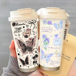 Cốc Cà Phê Ấm Hình Bướm Di Động Mới Cho Học Sinh Và Nhân Viên Văn Phòng Cốc Hút Cốc Có Dây Đeo Cao Cấp Hai Lớp Bằng Thép Không Gỉ