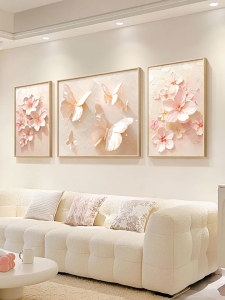 Tranh Treo Tường Phòng Khách Hoa Nở Rộ Phong Cách Kem/ Tranh Tráng Gương/ Tranh Trang Trí Decor Phòng