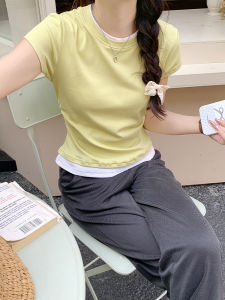 SUHUIQIAN | Green Layered Effect Top Short Sleeve Summer 2026 New Style