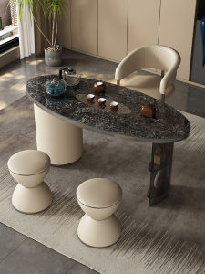 Light Luxury Rock Slab Tea Table with Chairs Modern Minimalist style for Small Households Ideal for Balcony or Outdoor Use