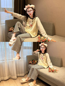 Girls Pure Cotton Thickened Sleepwear Set Autumn Winter Home Clothes Long Sleeve round Neck Comfortable Breathable Kids Home Suit