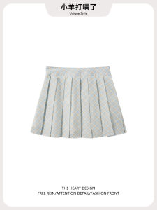 กระโปรงสั้นผู้หญิงเอวสูงลายสก็อตสีเหลืองและสีฟ้าสำหรับฤดูร้อนปี 2025 กระโปรงสั้นทรงเอปิดซิปป้องกันแสงสะท้อน