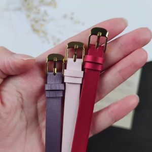 New Slim Leather Watch Band 8mm 10mm Ultra Thin Cowhide Strap Gold Buckle Wristband for Women Men Comfortable Universal Bracelet