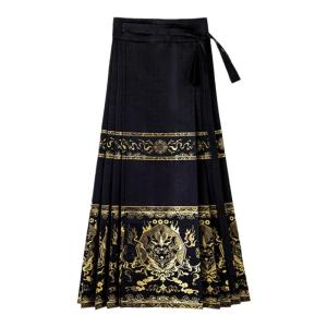 New Original Chinese Style Horse Tailed Skirt Autumn Winter Daily Small Size Hanfu Womens Fashionable Polyester Skirts