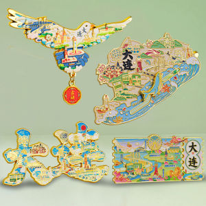 Dalian Creative Cultural Industry Refrigerator Magnets Metal Craft Tourist Souvenir Magnetic Attraction Building Pattern