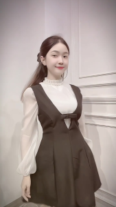 Set áo voan tay bồng viền ngọc kèm váy xòe đen xinh xắn Diin Dress [CÓ BIG SIZE]